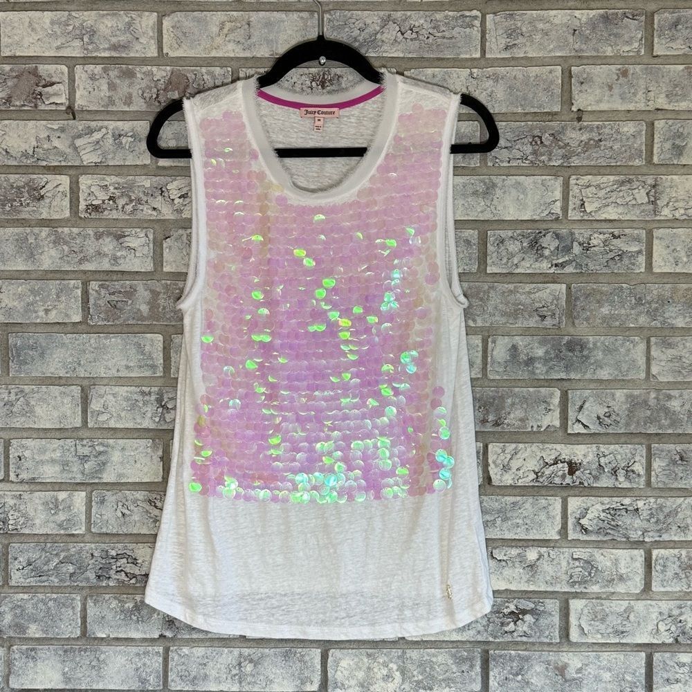 ✨ Juicy Couture Iridescent Pink Sequin Tank Top – Size M